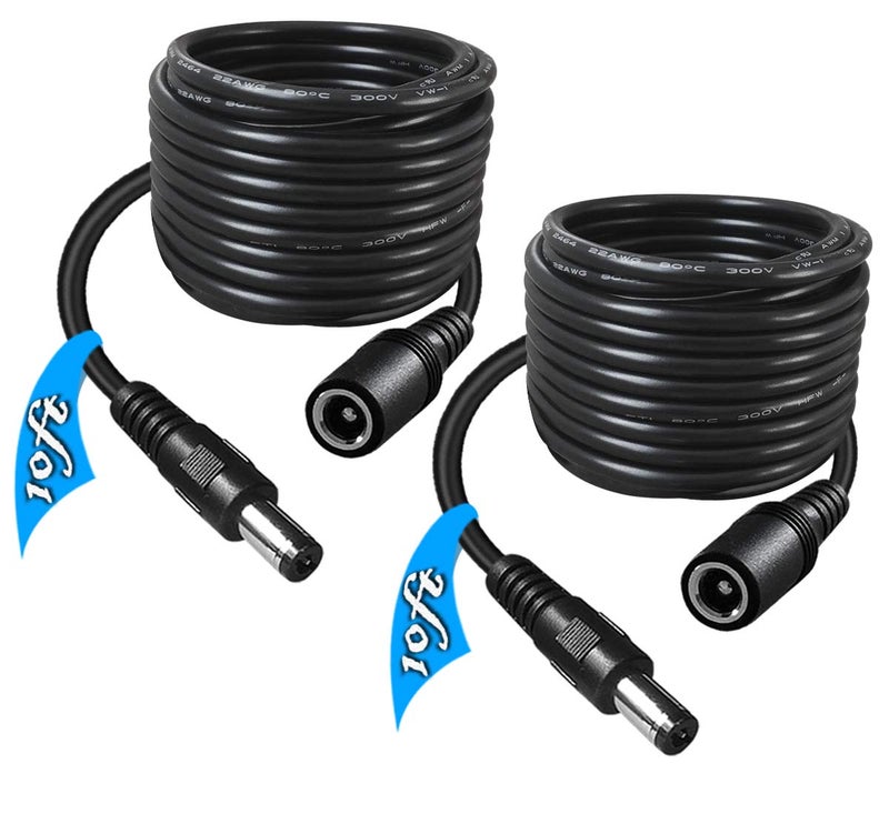 SIOCEN 2-Pack 10FT DC Power Extension Cable,5.5mm x 2.1mm Extension Cord,12v Extension Cord for Security Camera CCTV IP,Router,LED Strip,5V 9V 24V 12 Volt Male to Female Plug Supply Adapter Power Cord - Image 1